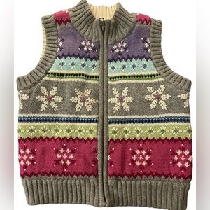 Talbots Kids Fair Isle Sweater Vest Soft Faux Fur Lined Snowflakes Zip Front 4
